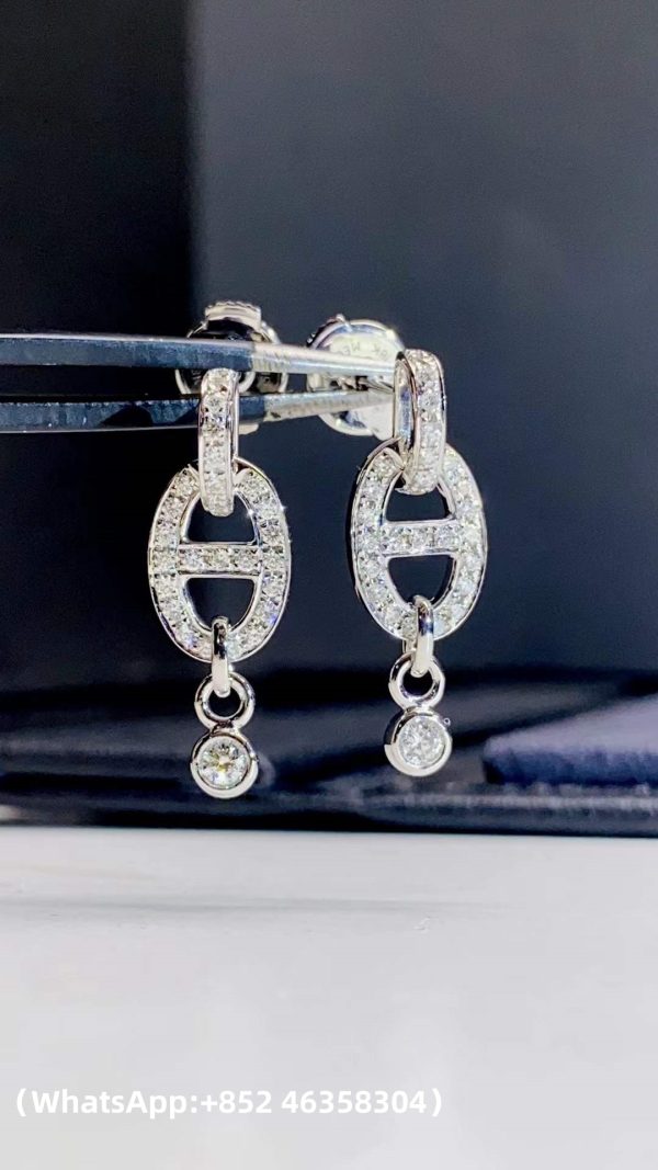 Custom Solid 18K Gold Hermes Jewelry Chaine d’Ancre Drop Earrings