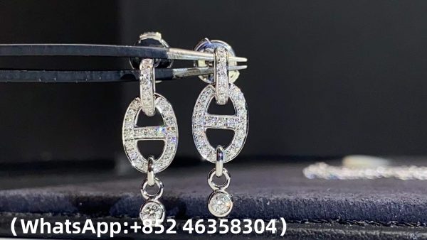 Custom Solid 18K Gold Hermes Jewelry Chaine d’Ancre Drop Earrings