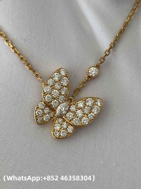 Custom Solid 18K Gold Van Cleef & Arpels Jewelry Two Butterfly Pendant, Diamond Custom Solid 18K Gold Van Cleef & Arpels Jewelry Two Butterfly Pendant, Diamond