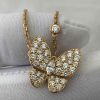 Custom Solid 18K Gold Van Cleef & Arpels Jewelry Two Butterfly Pendant, Diamond Custom Solid 18K Gold Van Cleef & Arpels Jewelry Two Butterfly Pendant, Diamond