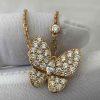 Custom Solid 18K Gold Van Cleef & Arpels Jewelry Two Butterfly Pendant, Diamond Custom Solid 18K Gold Van Cleef & Arpels Jewelry Two Butterfly Pendant, Diamond