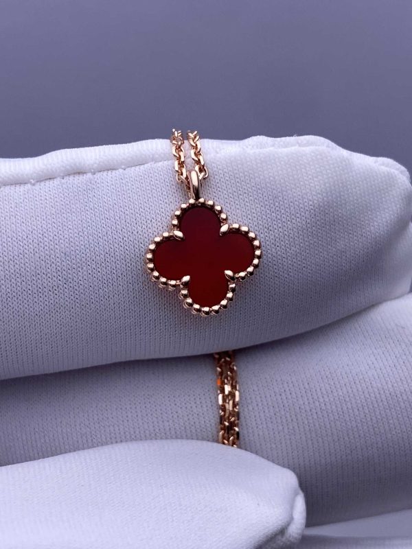 Custom Solid 18k Gold Van Cleef & Arpels Jewelry Sweet Alhambra Pendant, Carnelian Custom Solid 18k Gold Van Cleef & Arpels Jewelry Sweet Alhambra Pendant, Carnelian