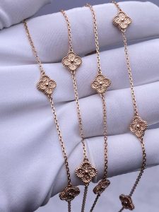 Custom Solid 18k Gold Van Cleef & Arpels Sweet Alhambra Long Necklace 16 Motifs 18K Rose Gold
