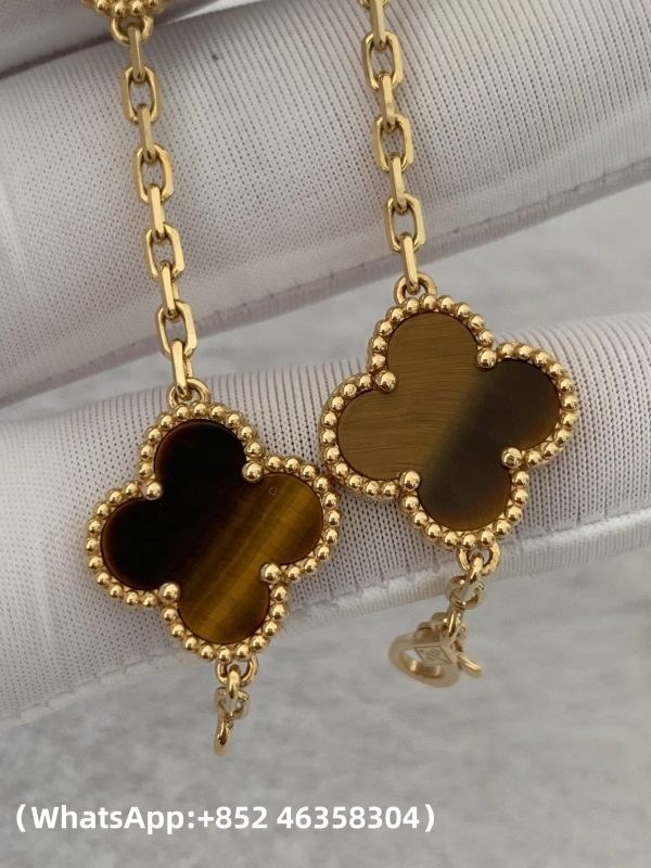 Custom Solid 18k Gold Van Cleef & Arpels Jewelry Vintage Alhambra Bracelet 5 Motifs Tiger Eye Custom Solid 18k Gold Van Cleef & Arpels Jewelry Vintage Alhambra Bracelet 5 Motifs Tiger Eye
