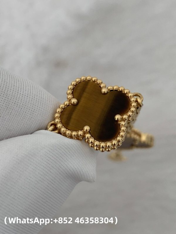 Custom Solid 18k Gold Van Cleef & Arpels Jewelry Vintage Alhambra Bracelet 5 Motifs Tiger Eye Custom Solid 18k Gold Van Cleef & Arpels Jewelry Vintage Alhambra Bracelet 5 Motifs Tiger Eye