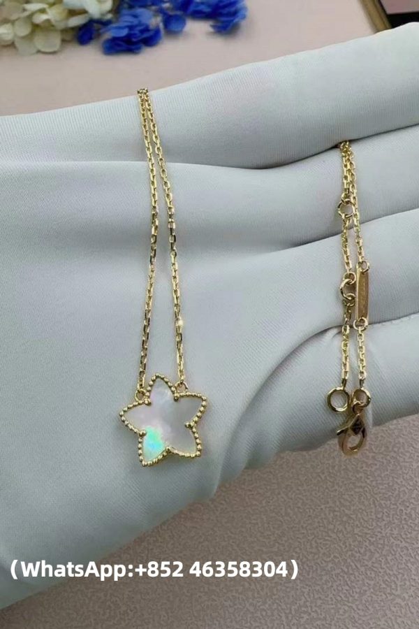 Custom Solid 18k Gold Van Cleef & Arpels Jewelry Lucky Alhambra Star Pendant Necklace and Mother of Pearl Custom Solid 18k Gold Van Cleef & Arpels Jewelry Lucky Alhambra Star Pendant Necklace and Mother of Pearl