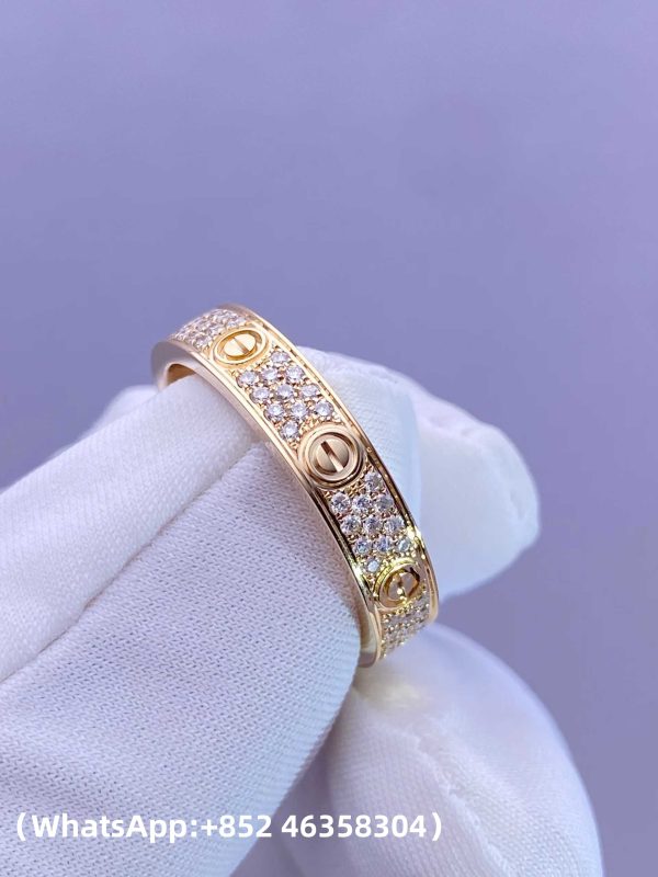 Custom Solid 18k Gold Cartier Jewelry LOVE Ring Small Model Paved Diamonds