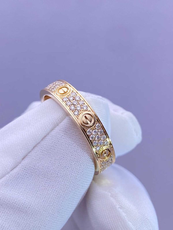 Custom Solid 18k Gold Cartier Jewelry LOVE Ring Small Model Paved Diamonds