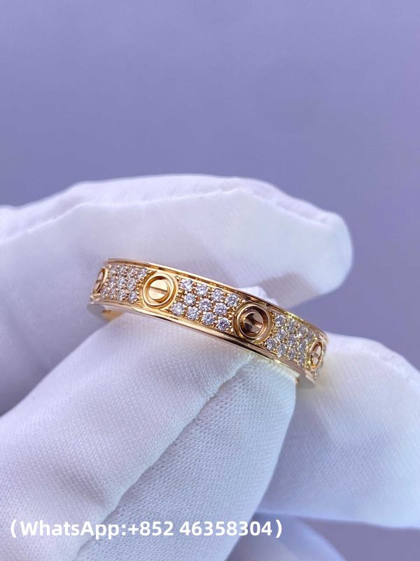 Custom Solid 18k Gold Cartier Jewelry LOVE Ring Small Model Paved Diamonds