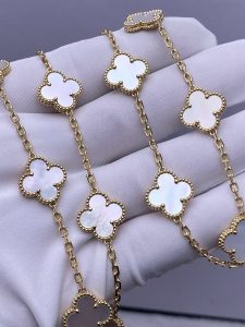 Custom solid 18k Gold Van cleef &Arpels Jewelry Vintage Alhambra Long Necklace 20 Motifs